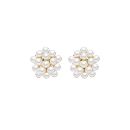 Pearl and 18K Gold-Plated Cluster Bud Stud Earrings, gold stud earrings for women, everyday style, side view