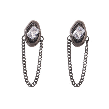 Crystal and Black-Tone Oval Tassel Drop Earrings, drop earrings for women, vintage-inspired design, front view
