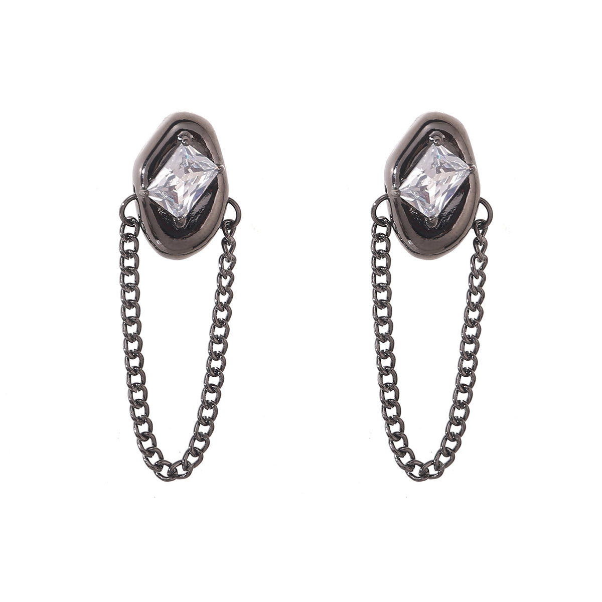 Crystal & Black-Tone Oval Tassel Drop Earrings