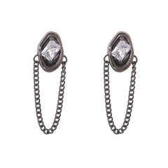 Crystal & Black-Tone Oval Tassel Drop Earrings
