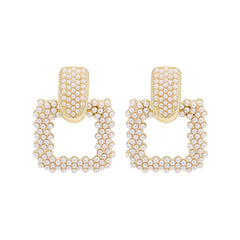 Pearl & 18K Gold-Plated Open Square Drop Earrings