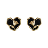 Black Enamel & 18k Gold-Plated Rose Heart Stud Earrings
