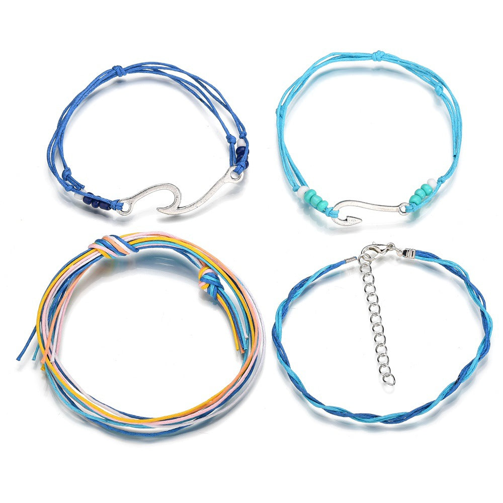 Turquoise & Silver-Plated Fishing Hook Bracelet Set