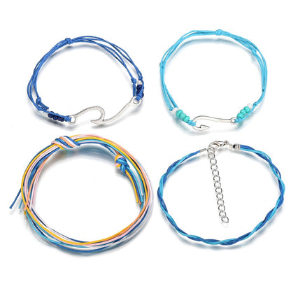 Turquoise & Silver-Plated Fishing Hook Bracelet Set
