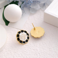 White & Black Camellia Stud Earrings