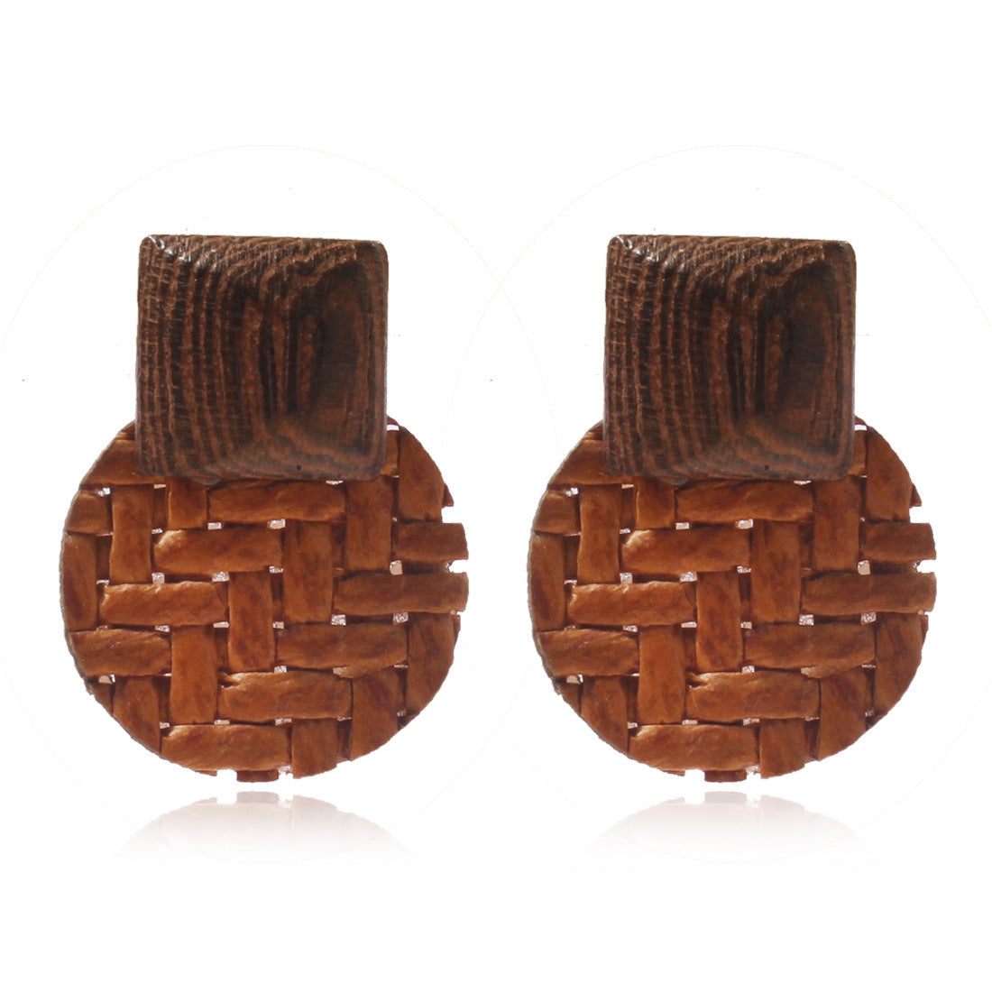 Coffee Rattan and Wood Round Drop Earrings, drop earrings for women, botanical inspired, detail close-up