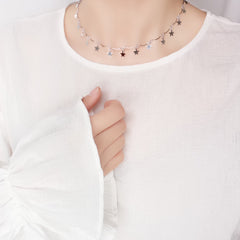 Charming silver-plated choker necklace with a chain of small stars, perfect for adding sparkle to your ensemble.