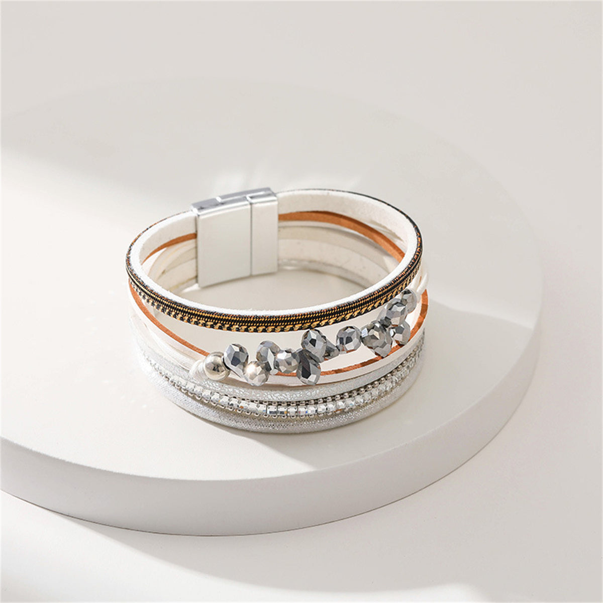 White Cubic Zirconia and Polystyrene Layered Bracelet, bracelet for women, elegant gift for her, detail close-up