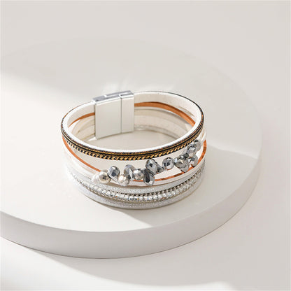 White Cubic Zirconia and Polystyrene Layered Bracelet, bracelet for women, elegant gift for her, detail close-up