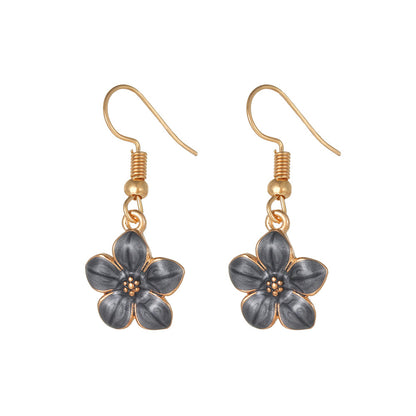 Black Enamel and 18K Gold-Plated Flower Drop Earrings, gold drop earrings for women, vintage-inspired design, side view