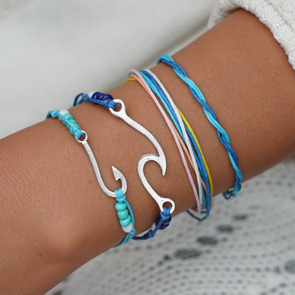 Turquoise and Silver-Plated Fishing Hook Bracelet Set, jewelry gift sets for women, everyday style, front view