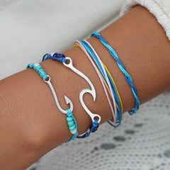 Turquoise & Silver-Plated Fishing Hook Bracelet Set