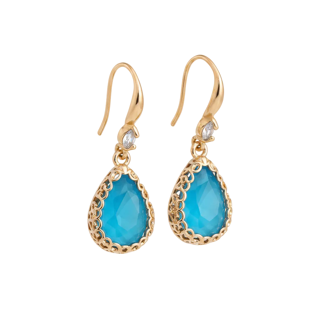 Blue Crystal & Cubic Zirconia Goldtone Teardrop Hook Earrings - Street Region