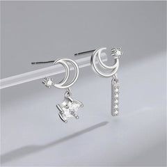Cubic Zirconia & Silver-Plated Moon & Star Drop Earrings