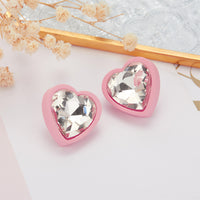 Pink & Crystal Heart Stud Earrings