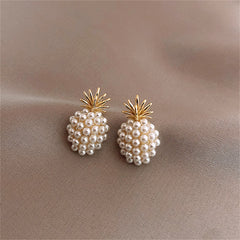 Pearl & 18K Gold-Plated Pineapple Stud Earrings