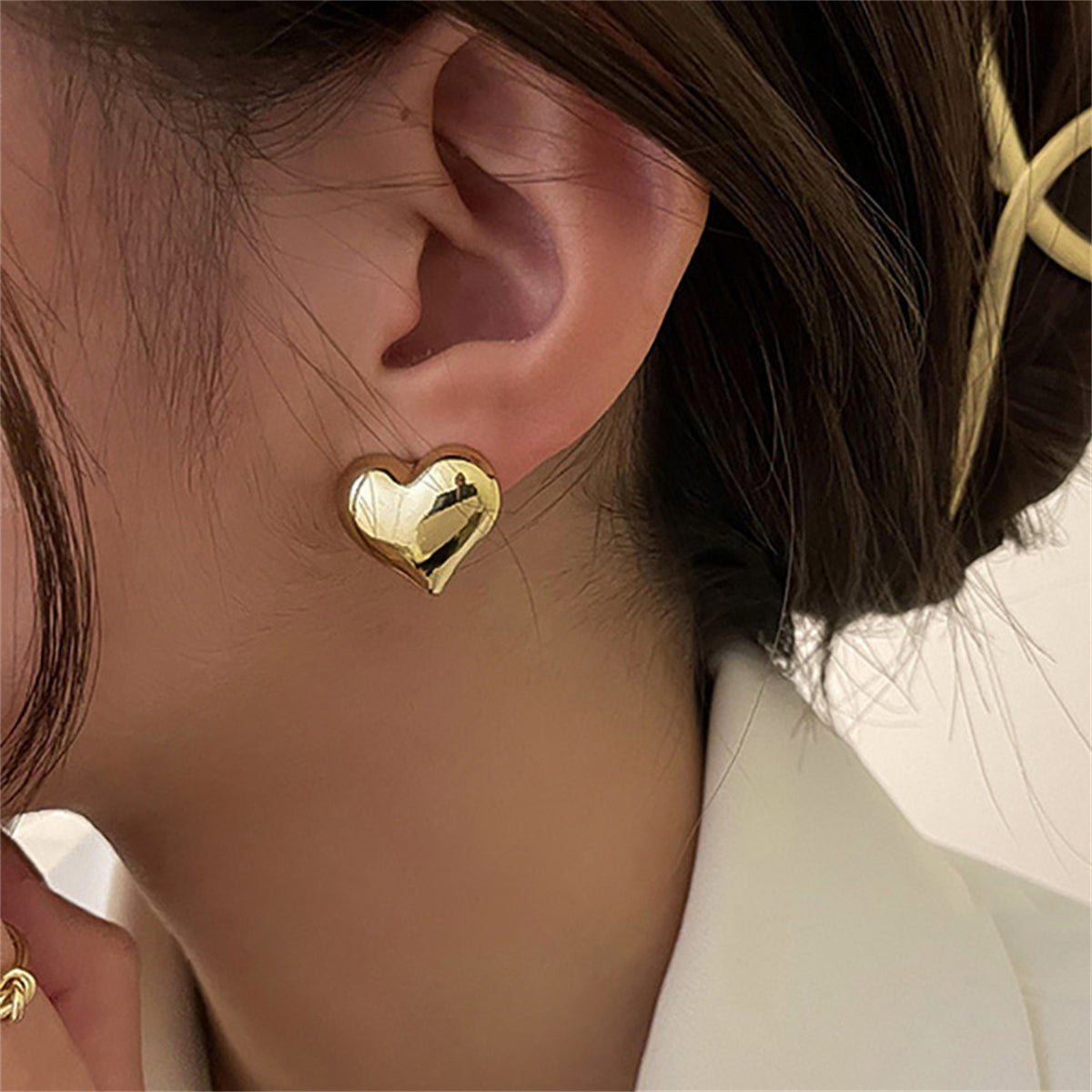 18K Gold-Plated Heart Stud Earrings, gold stud earrings for women, vintage-inspired design, styled look