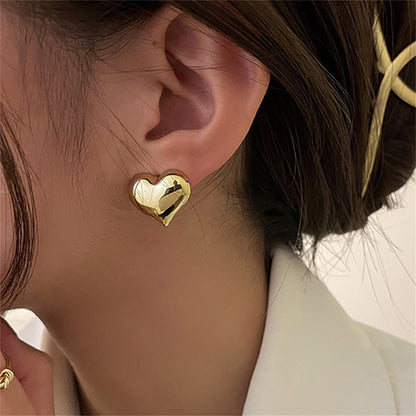 18K Gold-Plated Heart Stud Earrings, gold stud earrings for women, vintage-inspired design, styled look