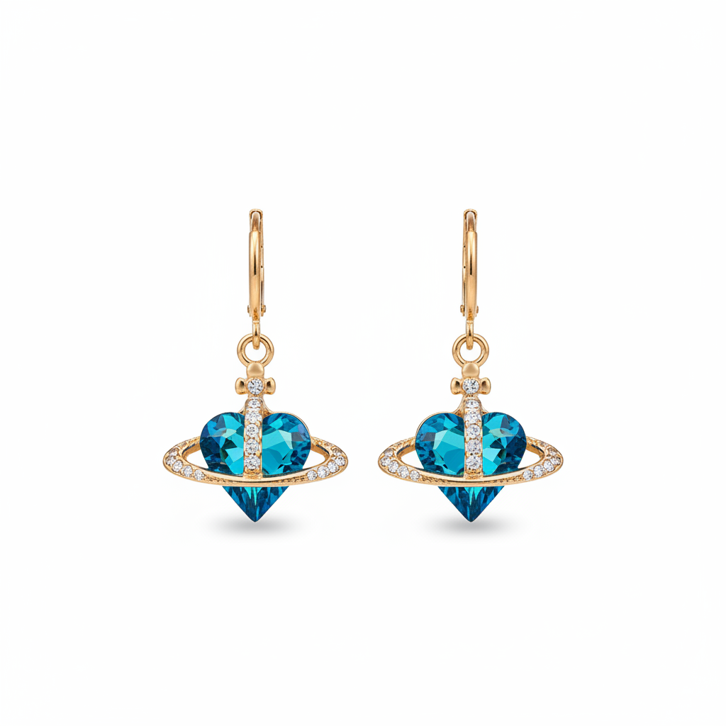 Cobalt Blue Crystal & Cubic Zirconia Goldtone Celestial Heart Huggie Earrings - Street Region