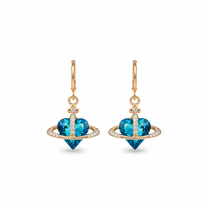 Cobalt Blue Crystal & Cubic Zirconia Goldtone Celestial Heart Huggie Earrings - Street Region