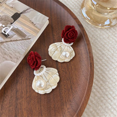 Pearl & Nylon Silver-Plated Rose Shell Drop Earrings