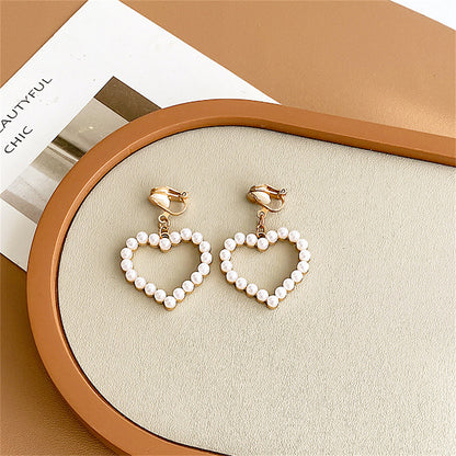 Pearl and 18K Gold-Plated Openwork Heart Drop Earrings, gold drop earrings for women, elegant gift for her, styled look