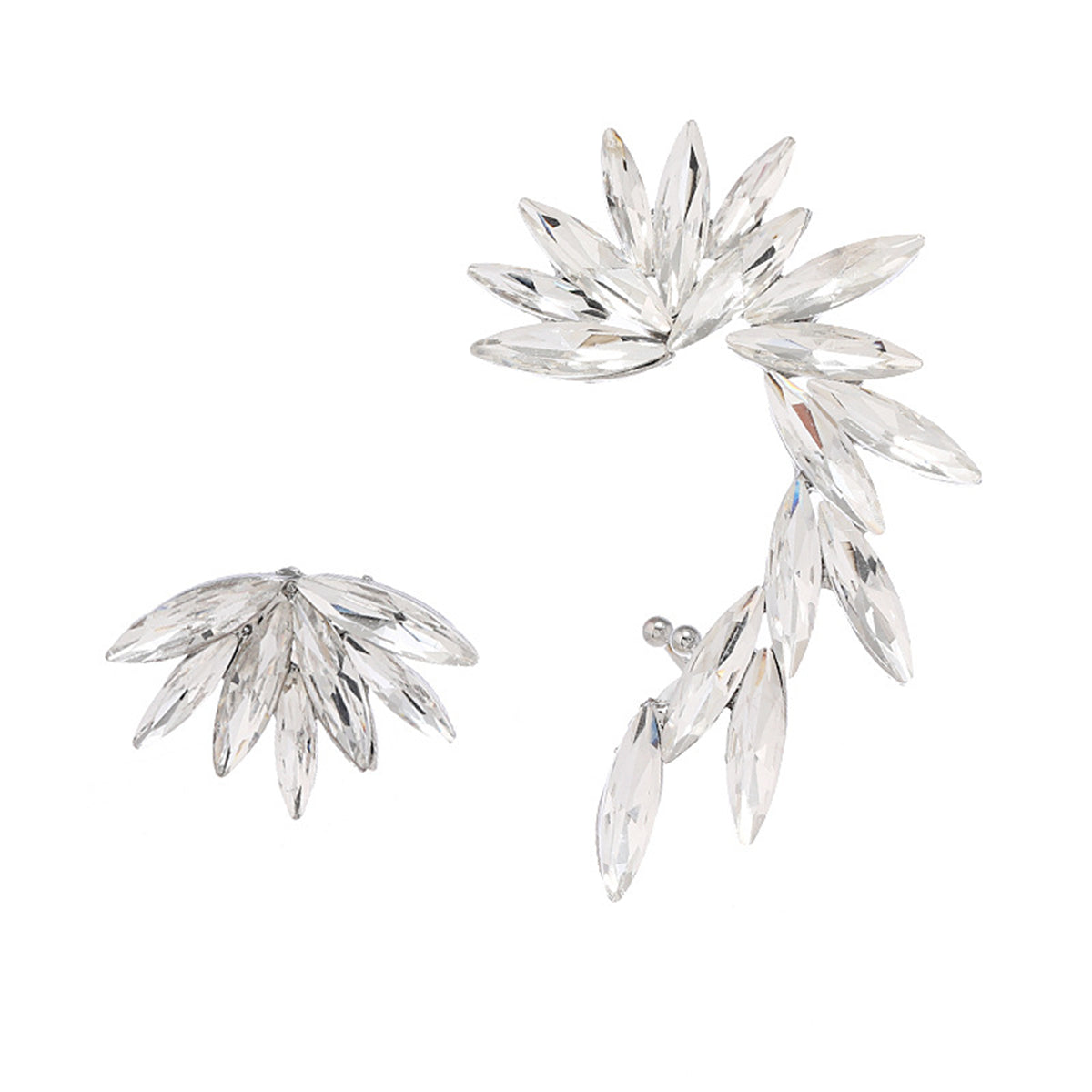 Crystal and Silver-Plated Wing Leaf Asymmetrical Stud Earrings, silver stud earrings for women, styled look