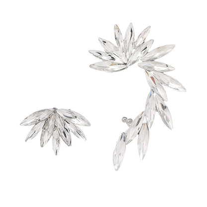 Crystal and Silver-Plated Wing Leaf Asymmetrical Stud Earrings, silver stud earrings for women, styled look