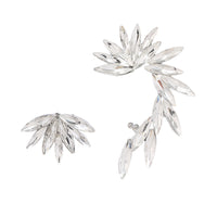Crystal & Silver-Plated Wing Leaf Asymmetrical Stud Earrings