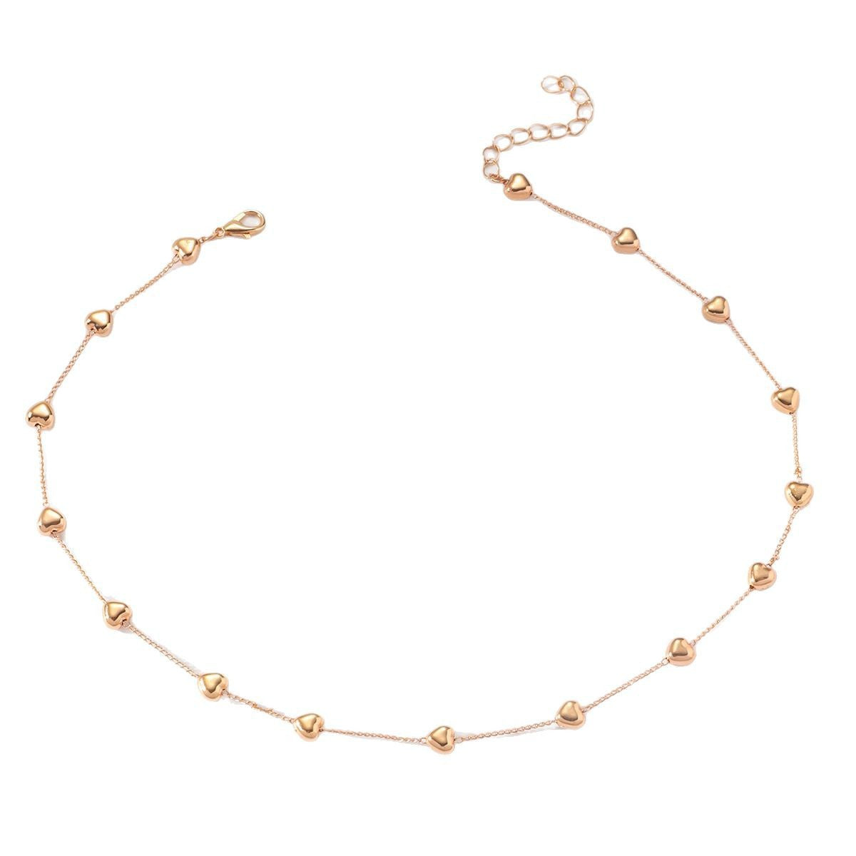 18K Gold-Plated Heart Station Necklace, gold pendant necklace for women, elegant gift for her, front view