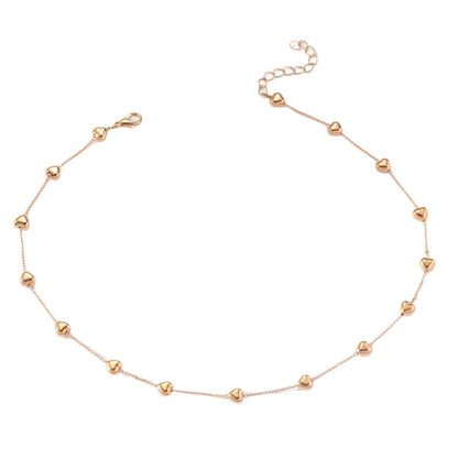 18K Gold-Plated Heart Station Necklace, gold pendant necklace for women, elegant gift for her, front view