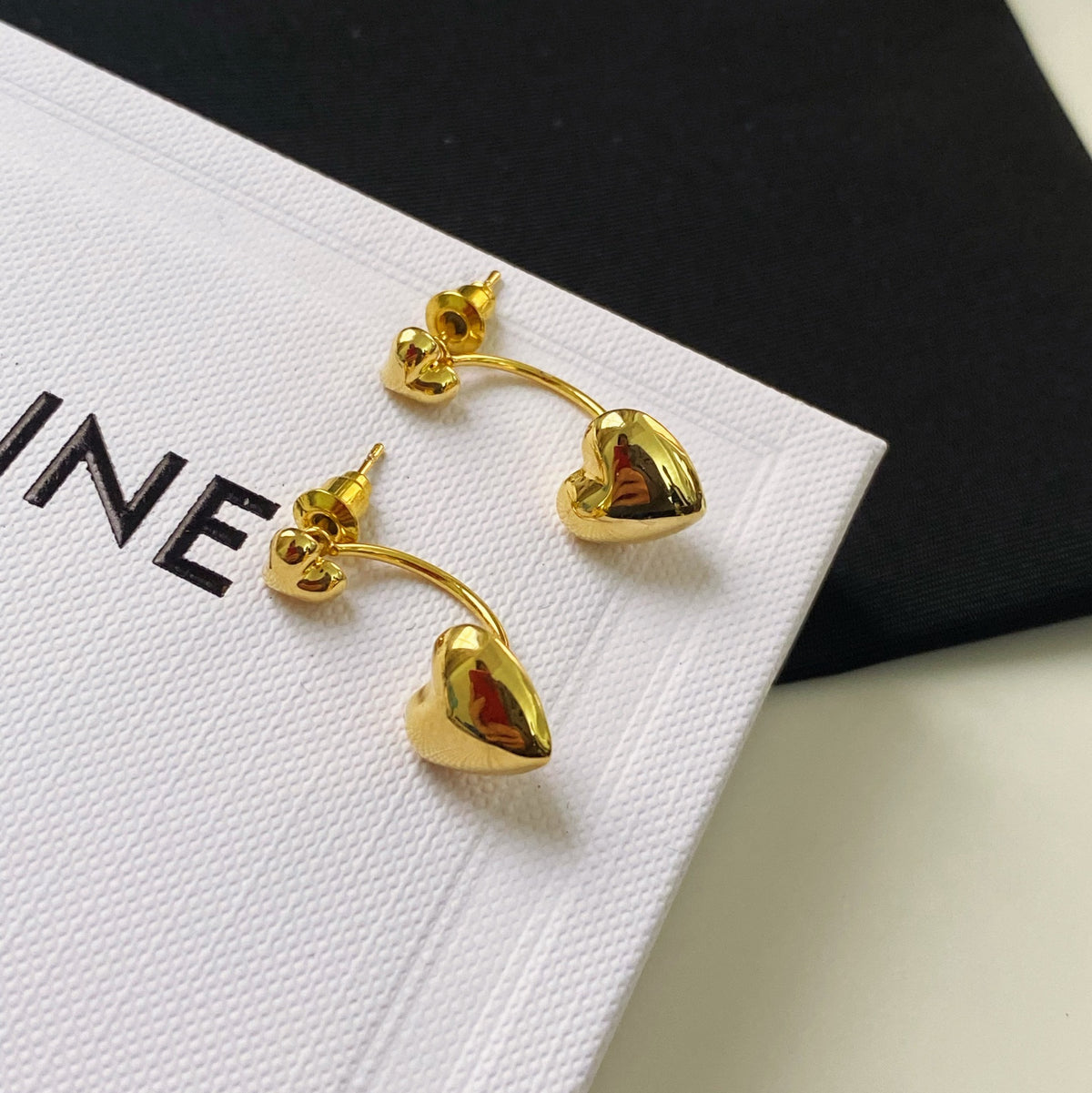18K Gold-Plated Heart Ear Jackets, gold drop earrings for women, elegant gift for her, side view