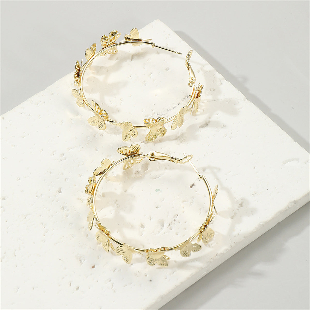 18K Gold-Plated Butterfly Hoop Earrings, vintage-inspired design, detail close-up