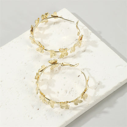 18K Gold-Plated Butterfly Hoop Earrings, vintage-inspired design, detail close-up