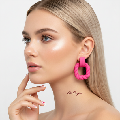 Rose Resin & Silver-Plated Twine Square Drop Earrings - Street Region