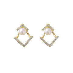 Pearl & Cubic Zirconia 18K Gold-Plated Rhombus Ear Jackets