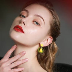 Yellow & Pink Mismatch Star Circle Drop Earrings