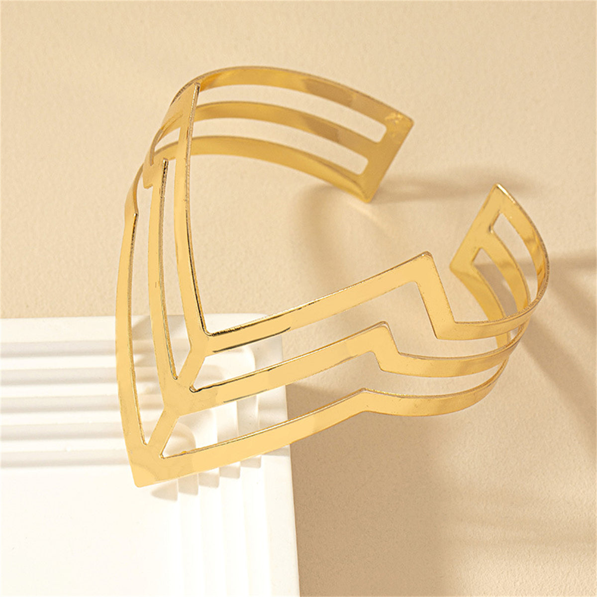 18K Gold-Plated Chevron Sheild Bypass Arm Cuff, dainty minimalist design, lifestyle look
