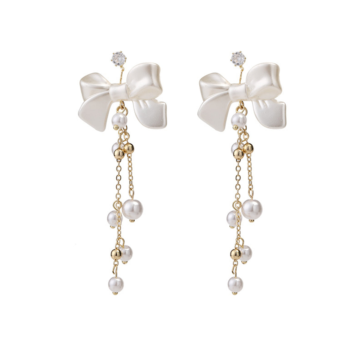 Pearl & Acrylic Cubic Zirconia 18K Gold-Plated Bow Tassel Drop Earrings