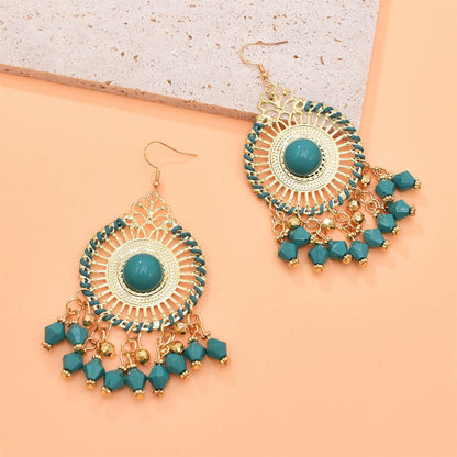 Green Acrylic and Enamel 18K Gold-Plated Openwork Round Drop Earrings, gold drop earrings for women, side view