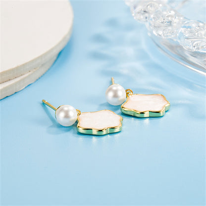 Pearl and Shell 18K Gold-Plated Cloud Drop Earrings, gold drop earrings for women, botanical inspired, side view