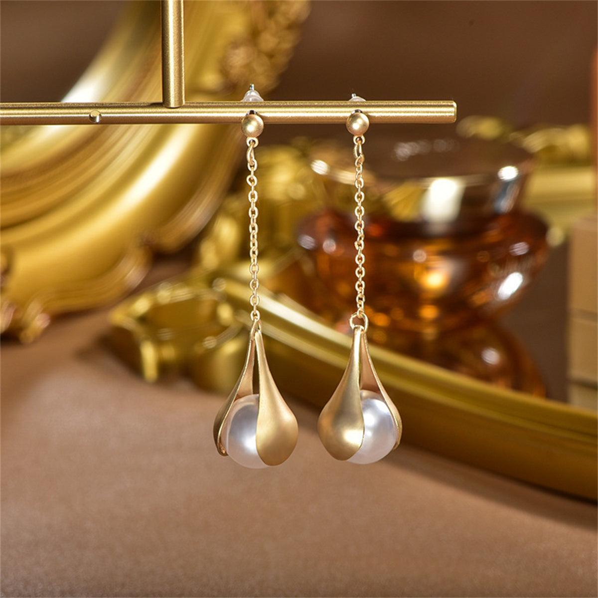 Pearl & 18K Gold-Plated Semi-Bezel Drop Earrings