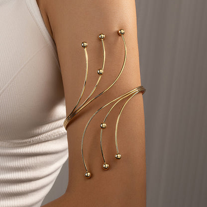 18K Gold-Plated Beaded Bypass Arm Cuff, dainty minimalist design, front view
