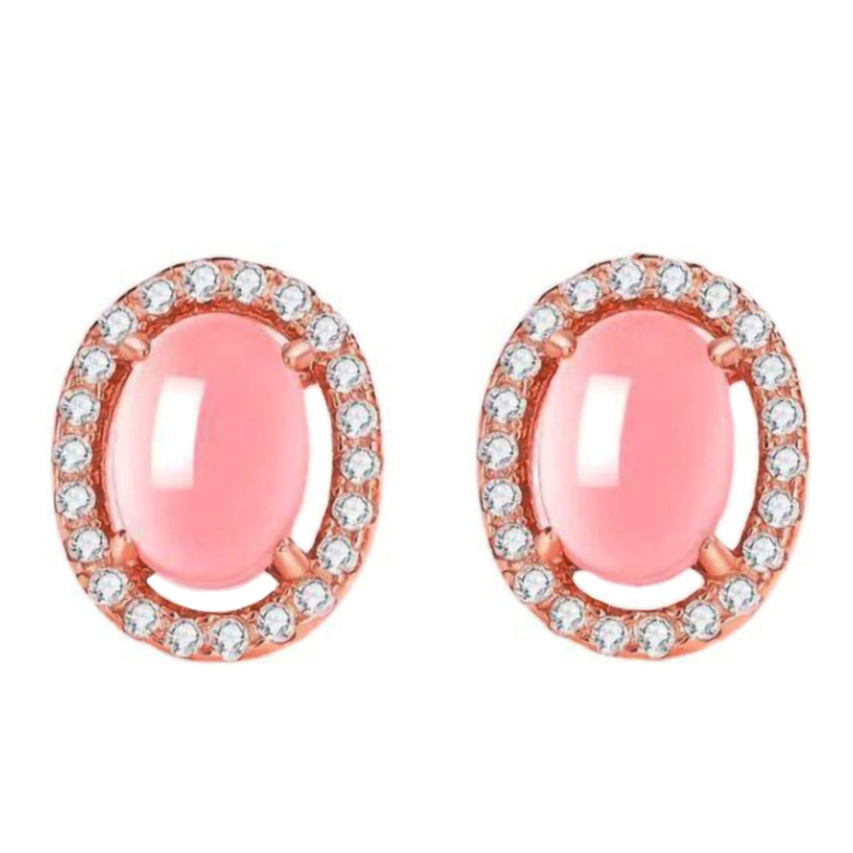 Rose Quartz & Cubic Zirconia Halo Stud Earrings
