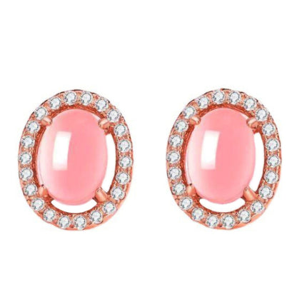 Rose Quartz and Cubic Zirconia Halo Stud Earrings, stud earrings for women, vintage-inspired design, lifestyle look