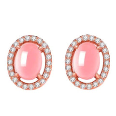 Rose Quartz & Cubic Zirconia Halo Stud Earrings