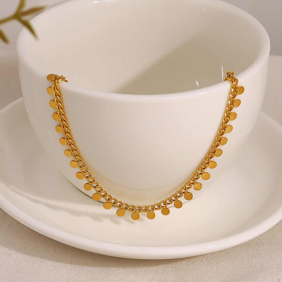 18K Gold-Plated Disc Necklace, gold pendant necklace for women, elegant gift for her, lifestyle look