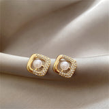 Cubic Zirconia & Pearl Square Stud Earrings