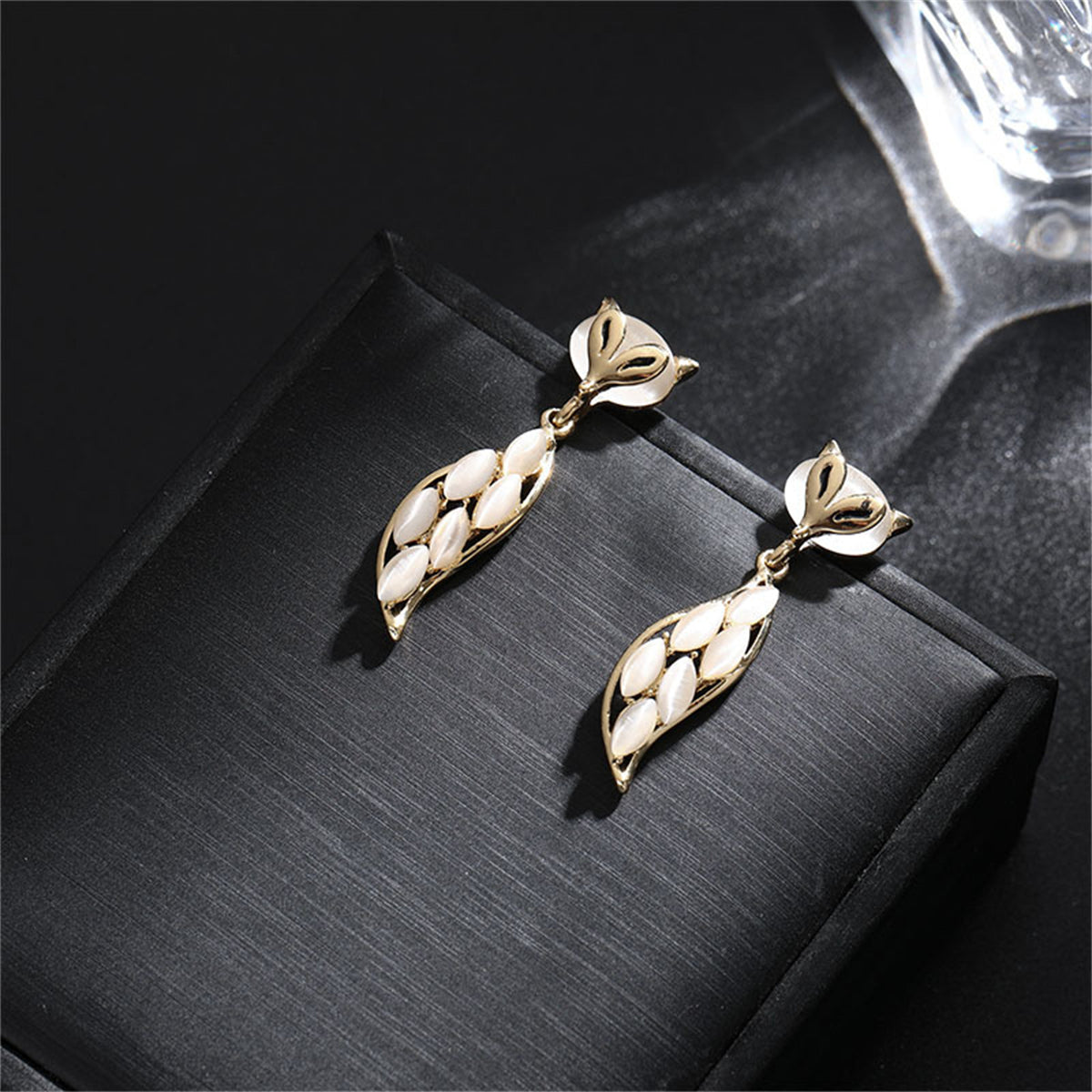 Cats Eye & 18K Gold-Plated Fox Drop Earrings