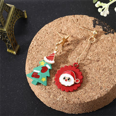 Red & Green Christmas Tree Santa Mismatch Drop Earrings